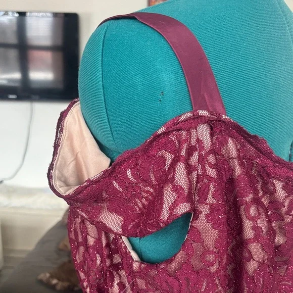 R & M Richards Burgundy Lace Prom Dress - Picture 8 of 9